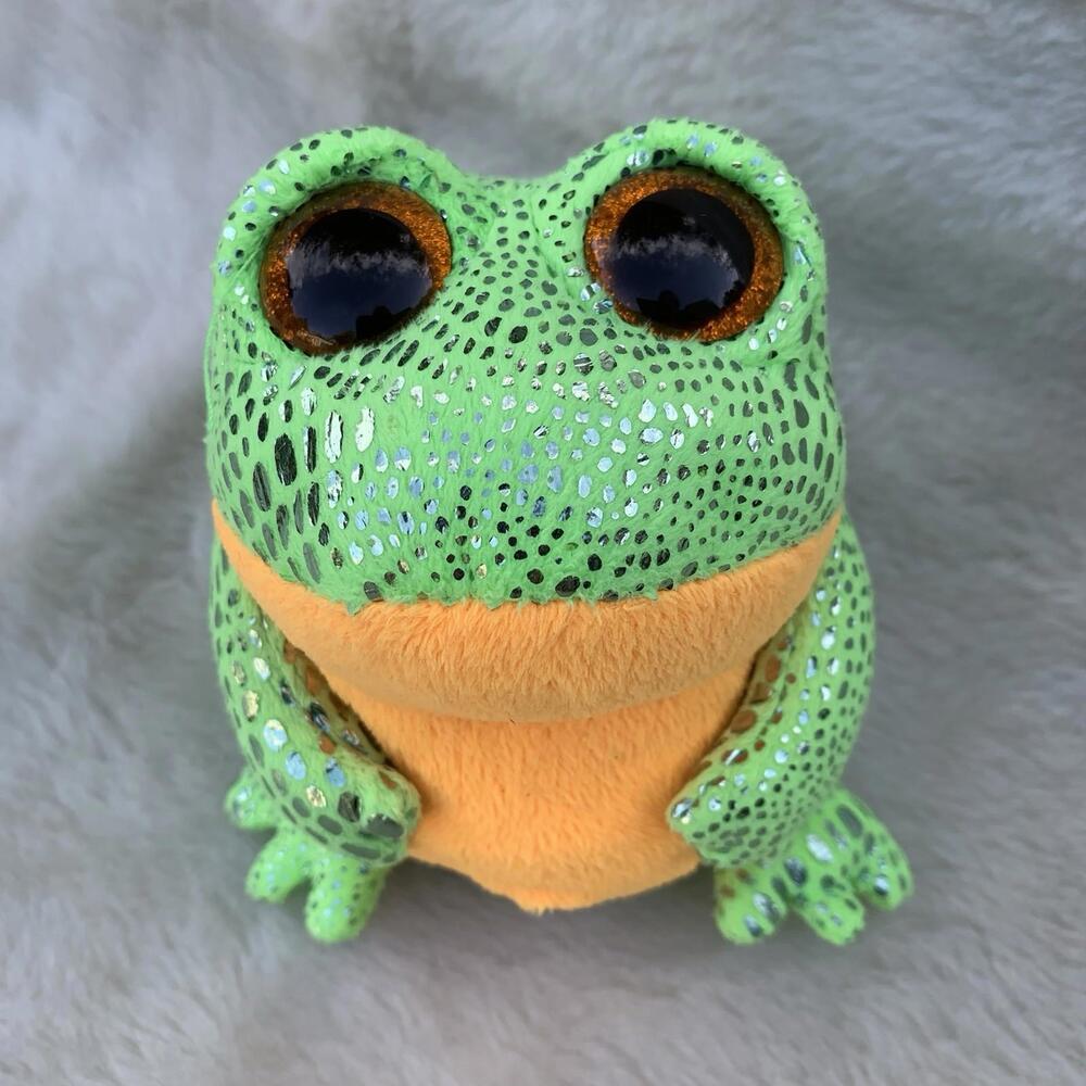 Ty Beanie Boos Speckles Frog Plush 6” Green Orange Glitter Eyes Stuffed Animal